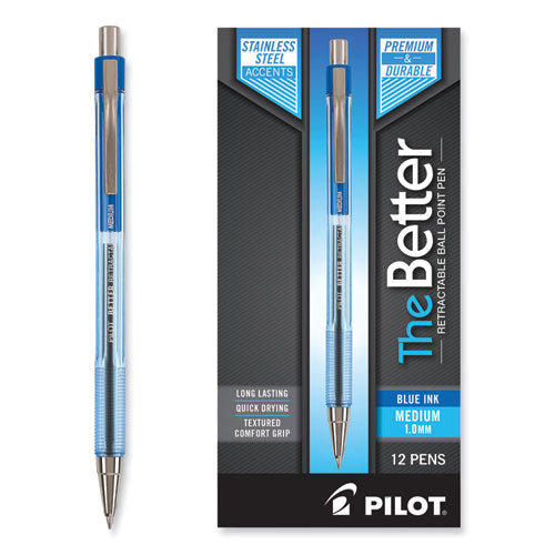 Better Ballpoint Pen, Retractable, Medium 1 Mm, Blue Ink, Translucent Blue Barrel, Dozen