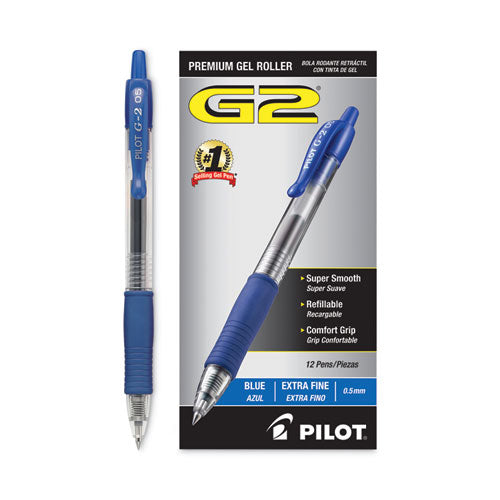 G2 Premium Gel Pen, Retractable, Extra-fine 0.5 Mm, Blue Ink, Smoke Barrel, Dozen