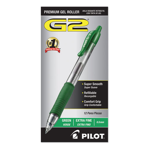 G2 Premium Gel Pen, Retractable, Extra-fine 0.5 Mm, Green Ink, Smoke Barrel, Dozen