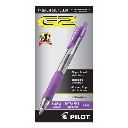 G2 Premium Gel Pen, Retractable, Extra-fine 0.5 Mm, Purple Ink, Smoke Barrel, Dozen