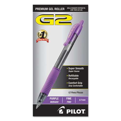 G2 Premium Gel Pen, Retractable, Fine 0.7 Mm, Purple Ink, Smoke Barrel, Dozen