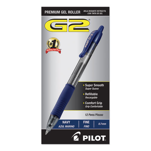 G2 Premium Gel Pen, Retractable, Fine 0.7 Mm, Navy Blue Ink, Smoke Barrel, Dozen