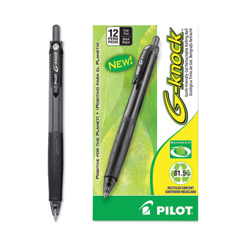 G-knock Begreen Gel Pen, Retractable, Fine 0.7 Mm, Black Ink, Black Barrel, Dozen