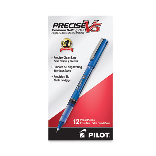 Precise V5 Roller Ball Pen, Stick, Extra-fine 0.5 Mm, Blue Ink, Blue Barrel, Dozen