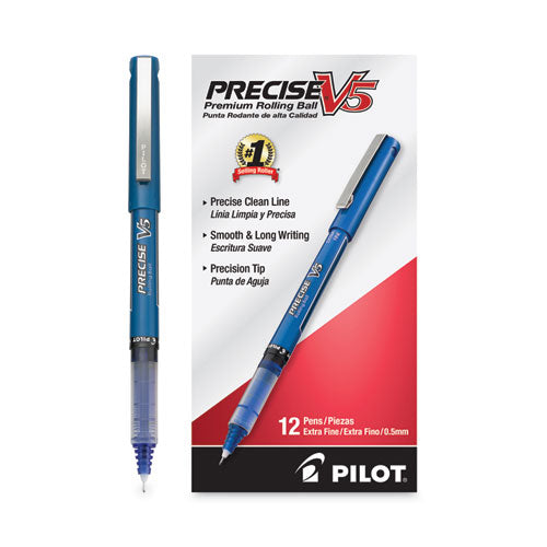 Precise V5 Roller Ball Pen, Stick, Extra-fine 0.5 Mm, Blue Ink, Blue Barrel, Dozen