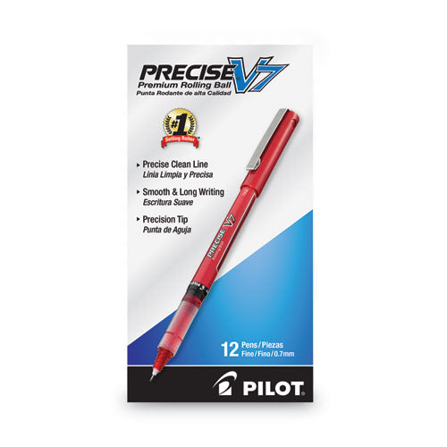 Precise V7 Roller Ball Pen, Stick, Fine 0.7 Mm, Red Ink, Red Barrel, Dozen