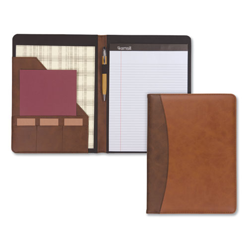 Two-tone Padfolio With Spine Accent, 10.6w X 14.25h, Polyurethane, Tan/brown