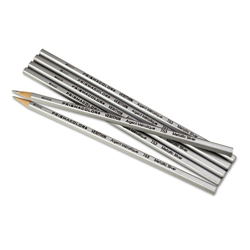 Verithin Smear-proof Colored Pencils, 2 Mm, Metallic Silver Lead, Metallic Silver Barrel, Dozen