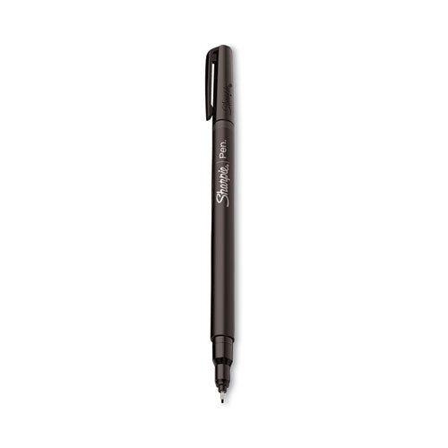 Water-resistant Ink Porous Point Pen, Stick, Fine 0.4 Mm, Black Ink, Black/gray Barrel, 4/pack