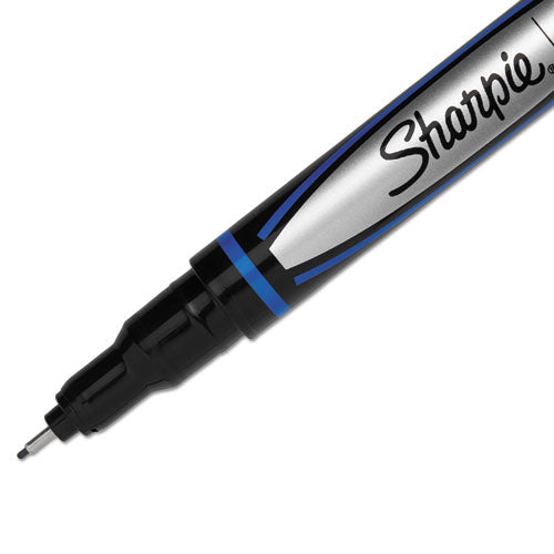 Water-resistant Ink Porous Point Pen, Stick, Fine 0.4 Mm, Blue Ink, Black/gray/blue Barrel, Dozen