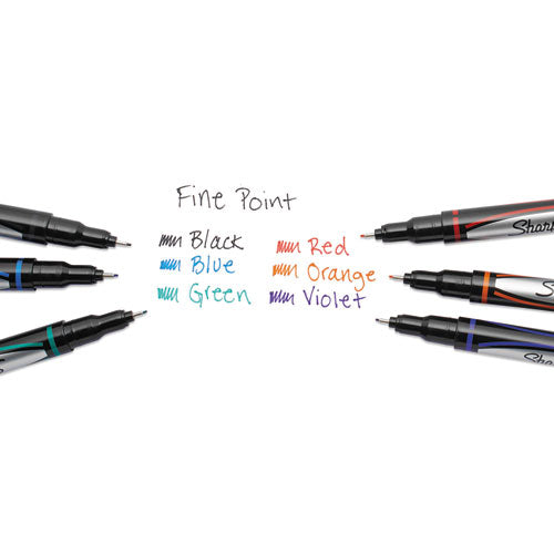 Water-resistant Ink Porous Point Pen, Stick, Fine 0.4 Mm, Blue Ink, Black/gray/blue Barrel, Dozen