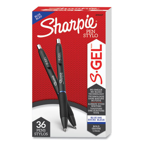 S-gel High-performance Gel Pen, Retractable, Bold 1 Mm, Blue Ink, Black Barrel, 36/pack