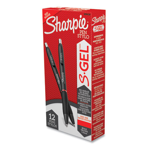 S-gel High-performance Gel Pen, Retractable, Bold 1 Mm, Red Ink, Black Barrel, Dozen