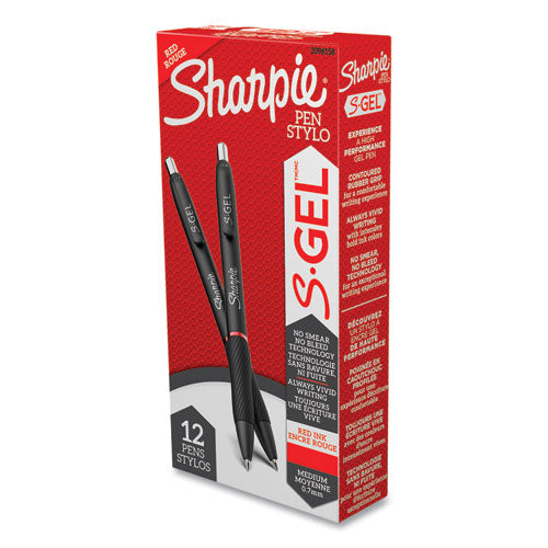 S-gel High-performance Gel Pen, Retractable, Medium 0.7 Mm, Red Ink, Black Barrel, Dozen