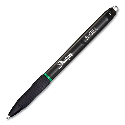 S-gel High-performance Gel Pen, Retractable, Medium 0.7 Mm, Green Ink, Black Barrel, Dozen