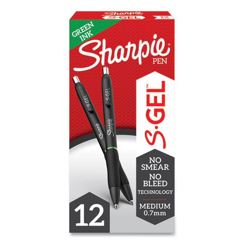 S-gel High-performance Gel Pen, Retractable, Medium 0.7 Mm, Green Ink, Black Barrel, Dozen