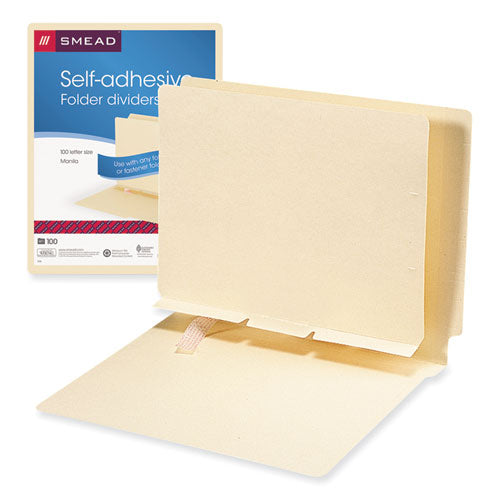 Self-adhesive Folder Dividers For Top/end Tab Folders, Prepunched For Fasteners, 1 Fastener, Letter Size, Manila, 100/box