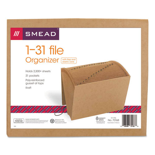 Indexed Expanding Kraft Files, 31 Sections, Elastic Cord Closure, 1/15-cut Tabs, Letter Size, Kraft