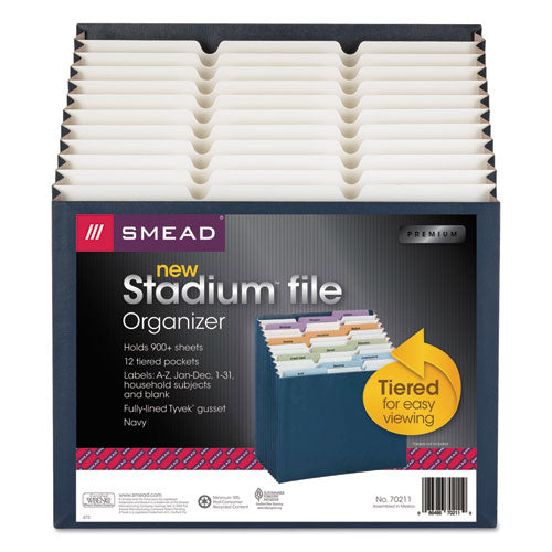 Stadium File, 12 Sections, 1/12-cut Tabs, Letter Size, Navy