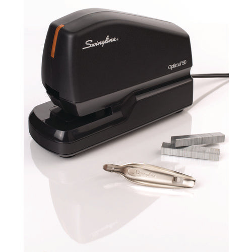 Optima 50 Electric Stapler, 50-sheet Capacity, Black/orange