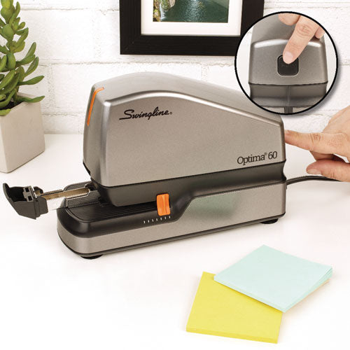 Optima 60 Electric Stapler, 60-sheet Capacity, Silver/black/orange