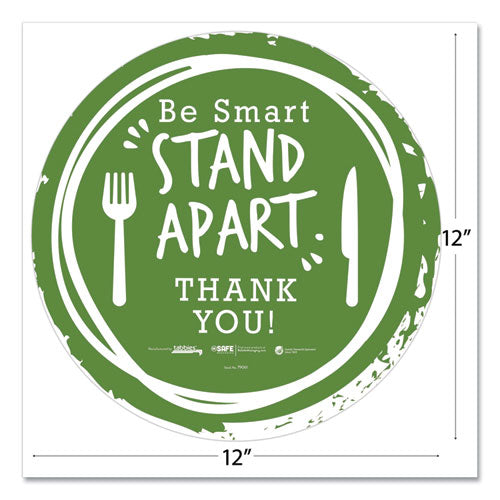 Besafe Messaging Floor Decals, Be Smart Stand Apart; Knife/fork; Thank You, 12" Dia., Green/white, 60/carton