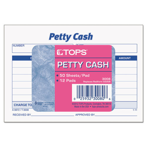 Petty Cash Slips, One-part (no Copies), 5 X 3.5, 50 Forms/pad, 12 Pads/pack