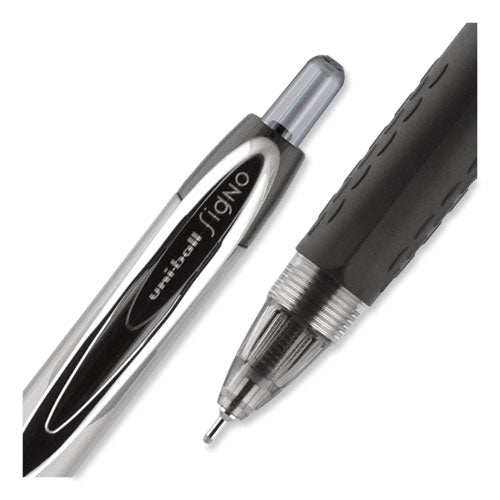 Signo 207 Needle Point Gel Pen, Retractable, Medium 0.7 Mm, Black Ink, Black Barrel, Dozen