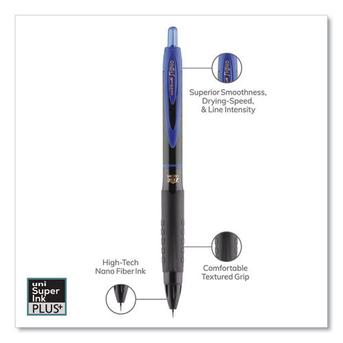 307 Gel Pen, Retractable, Micro 0.5 Mm, Blue Ink, Black Barrel, Dozen