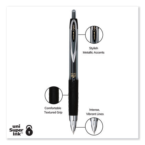 Signo 207 Gel Pen, Retractable, Micro 0.5 Mm, Black Ink, Smoke/black Barrel, Dozen