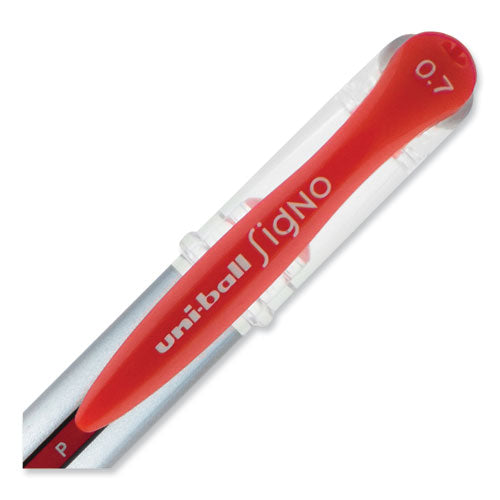 Signo Grip Gel Pen, Stick, Medium 0.7 Mm, Red Ink, Silver/red Barrel, Dozen