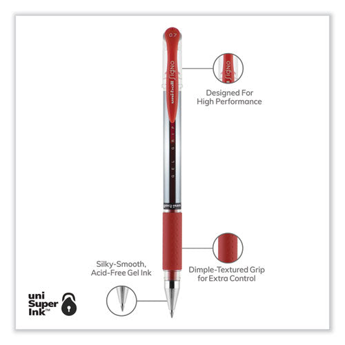 Signo Grip Gel Pen, Stick, Medium 0.7 Mm, Red Ink, Silver/red Barrel, Dozen