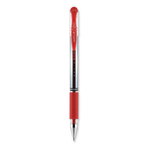 Signo Grip Gel Pen, Stick, Medium 0.7 Mm, Red Ink, Silver/red Barrel, Dozen