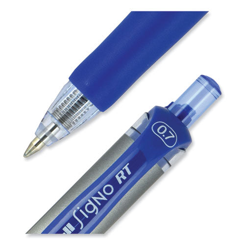 Signo Gel Pen, Retractable, Medium 0.7 Mm, Blue Ink, Blue/metallic Accents Barrel, Dozen