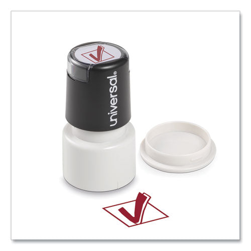 Round Message Stamp, Check Mark, Pre-inked/re-inkable, Red