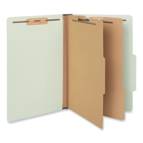 Six-section Pressboard Classification Folders, 2" Expansion, 2 Dividers, 6 Fasteners, Legal Size, Green Exterior, 10/box