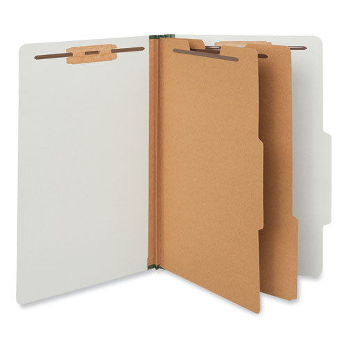 Six-section Pressboard Classification Folders, 2" Expansion, 2 Dividers, 6 Fasteners, Legal Size, Gray Exterior, 10/box