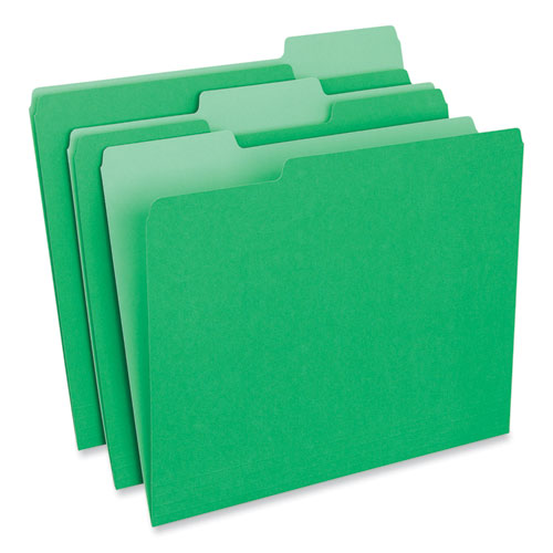 Interior File Folders, 1/3-cut Tabs: Assorted, Letter Size, 11-pt Stock, Green, 100/box