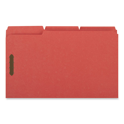 Deluxe Reinforced Top Tab Fastener Folders, 0.75" Expansion, 2 Fasteners, Legal Size, Red Exterior, 50/box