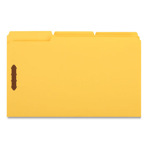 Deluxe Reinforced Top Tab Fastener Folders, 0.75" Expansion, 2 Fasteners, Legal Size, Yellow Exterior, 50/box