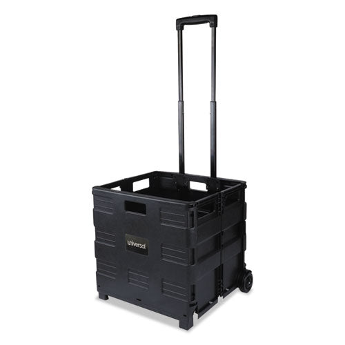 Collapsible Mobile Storage Crate, Plastic, 18.25 X 15 X 18.25 To 39.37, Black