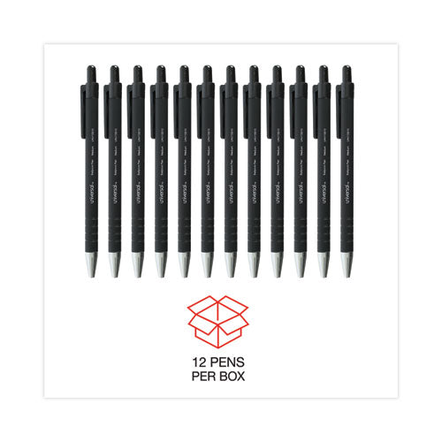 Ballpoint Pen, Retractable, Medium 1 Mm, Black Ink, Black Barrel, Dozen