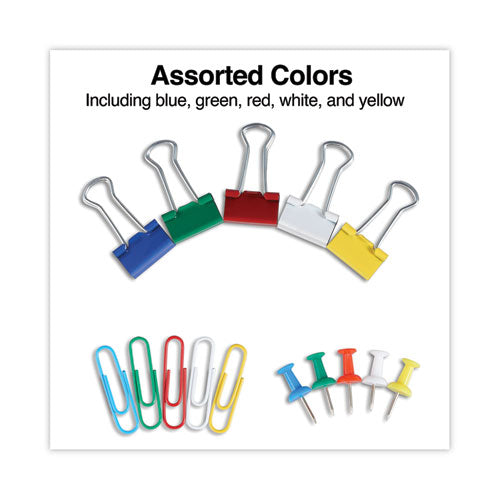 Combo Clip Pack With 3-tier Organizer Tub, (380) Small Paper Clips, (280) Push Pins, (46) Small Binder Clips, Assorted Colors