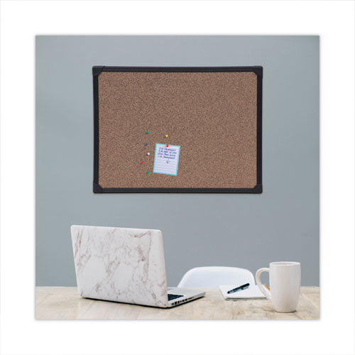 Tech Cork Board, 24" X 18", Brown Surface, Black Aluminum Frame