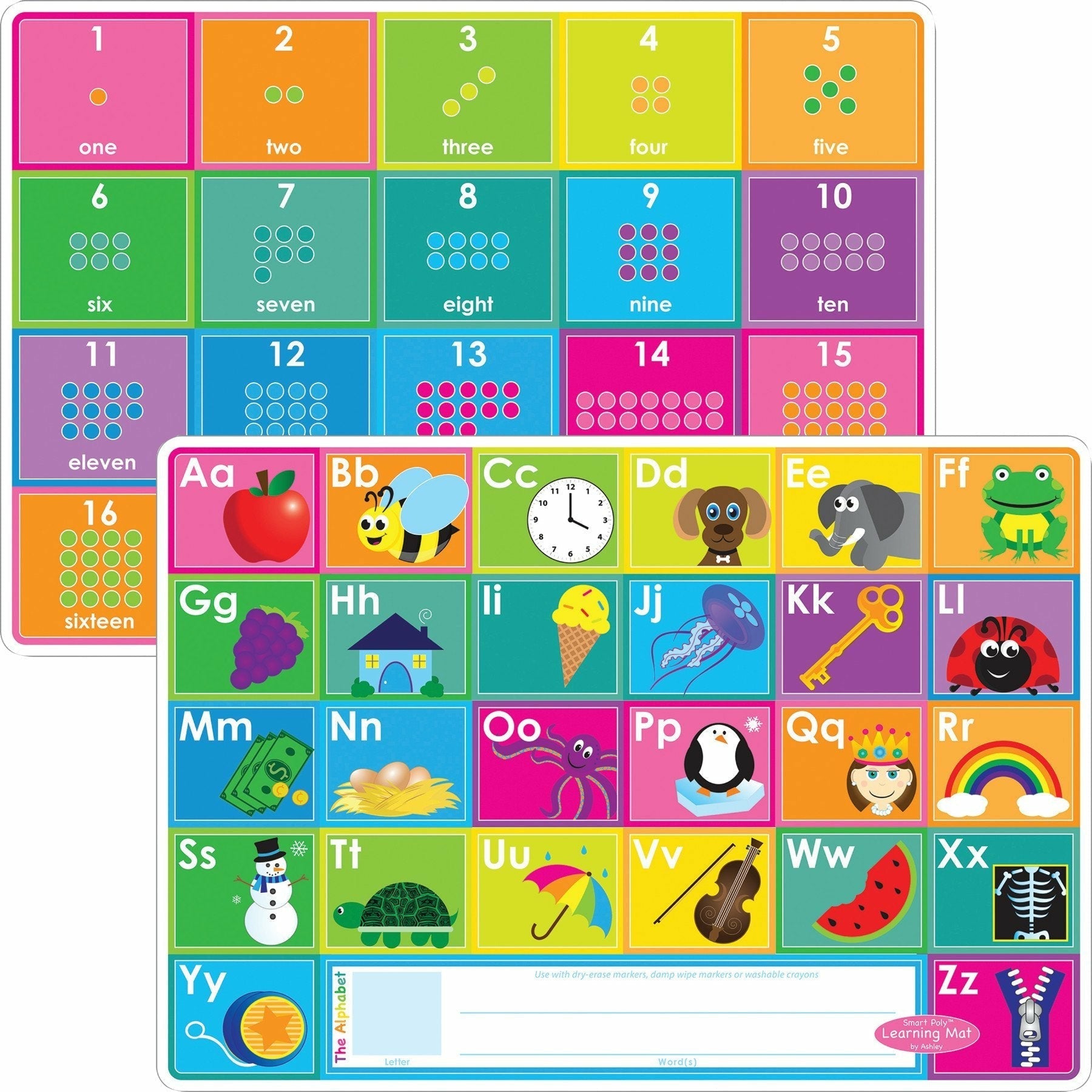 Smart Poly® Learning Mat, 12" x 17", Double-Sided-ABC & Numbers 1-20