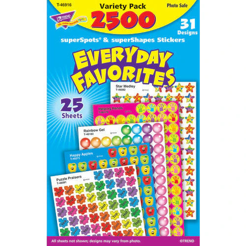 Everyday Favorites superSpots®/superShapes VarPk, 2500 ct stickers