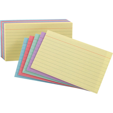 Index Cards, 100/Pack, 5"x8", Ruled, Assorted Colors - A1 School Supplies