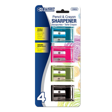 BAZIC Dual Blades Square Sharpener w/ Receptacle (4/Pack) - A1 School Supplies