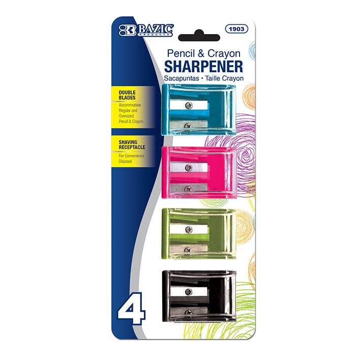 BAZIC Dual Blades Square Sharpener w/ Receptacle (4/Pack) - A1 School Supplies