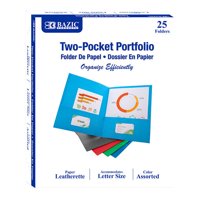 BAZIC Premium Color 2-Pocket Portfolio (25/Box) - A1 School Supplies